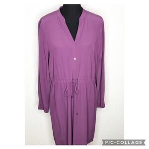 Eileen Fisher purple button front drawstring waist dress size Medium